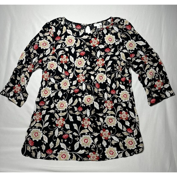 J.Jill Womens Medium 3/4 Sleeve Blouse Multicolor Floral Round Neck Viscose - Picture 1 of 6
